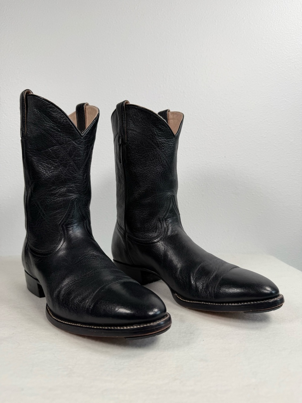 Men’s Chris Romero Cowboy Boots Size 9.5 B Western Royal Calfskin Black